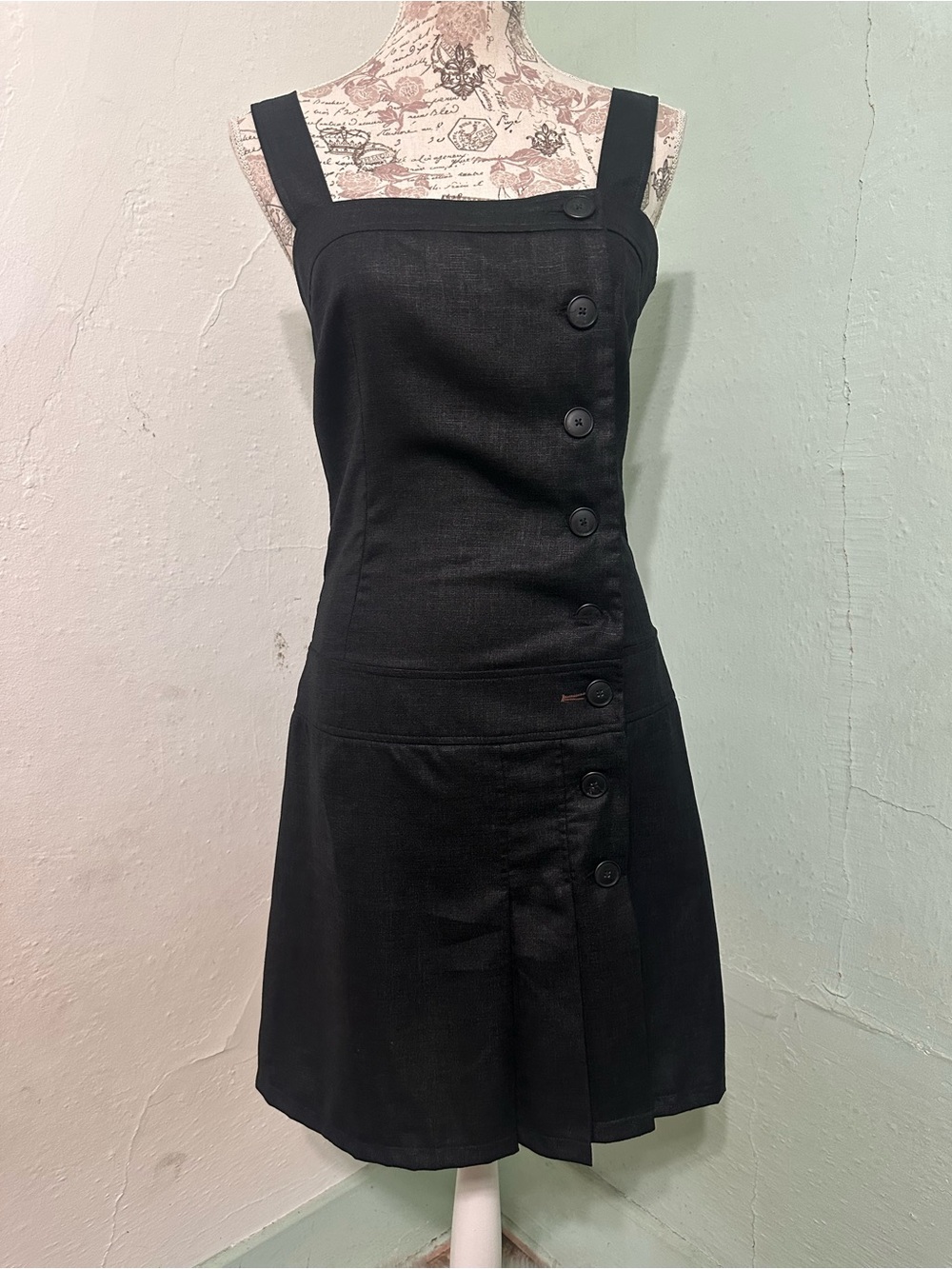 Y2K cop. copine Black Button-Front pleated dress size 38 unlined